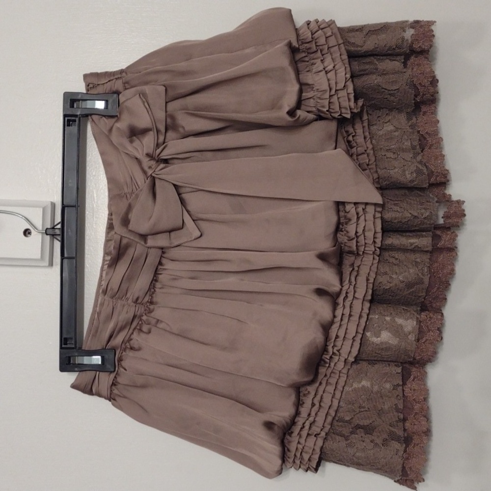 NEW Vintage Twelve By Twelve Gothic Victorian Silky Bustle Skirt Tan Taupe XS